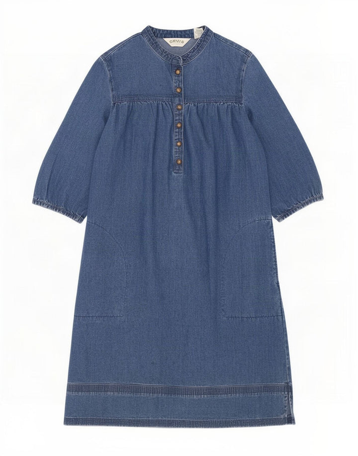 Orvis Womens 3/4 Sleeve Denim Dress US 8 Medium Blue Cotton