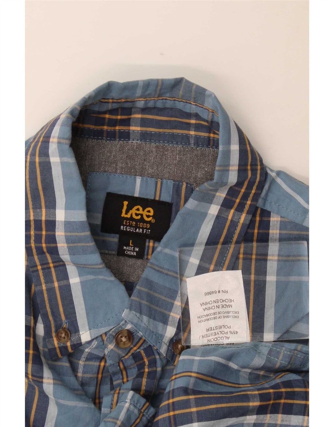 Lee Mens Short Sleeve Regular Fit Shirt Large Navy Blue Check Cotton