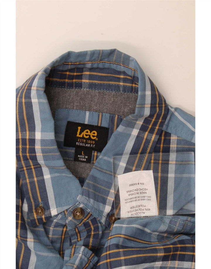 Lee Mens Short Sleeve Regular Fit Shirt Large Navy Blue Check Cotton