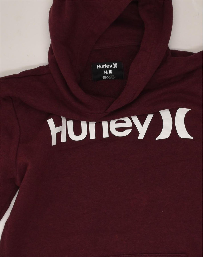 HURLEY Boys Graphic Hoodie Jumper 14-15 Years Burgundy Cotton | Vintage Hurley | Thrift | Second-Hand Hurley | Used Clothing | Messina Hembry 