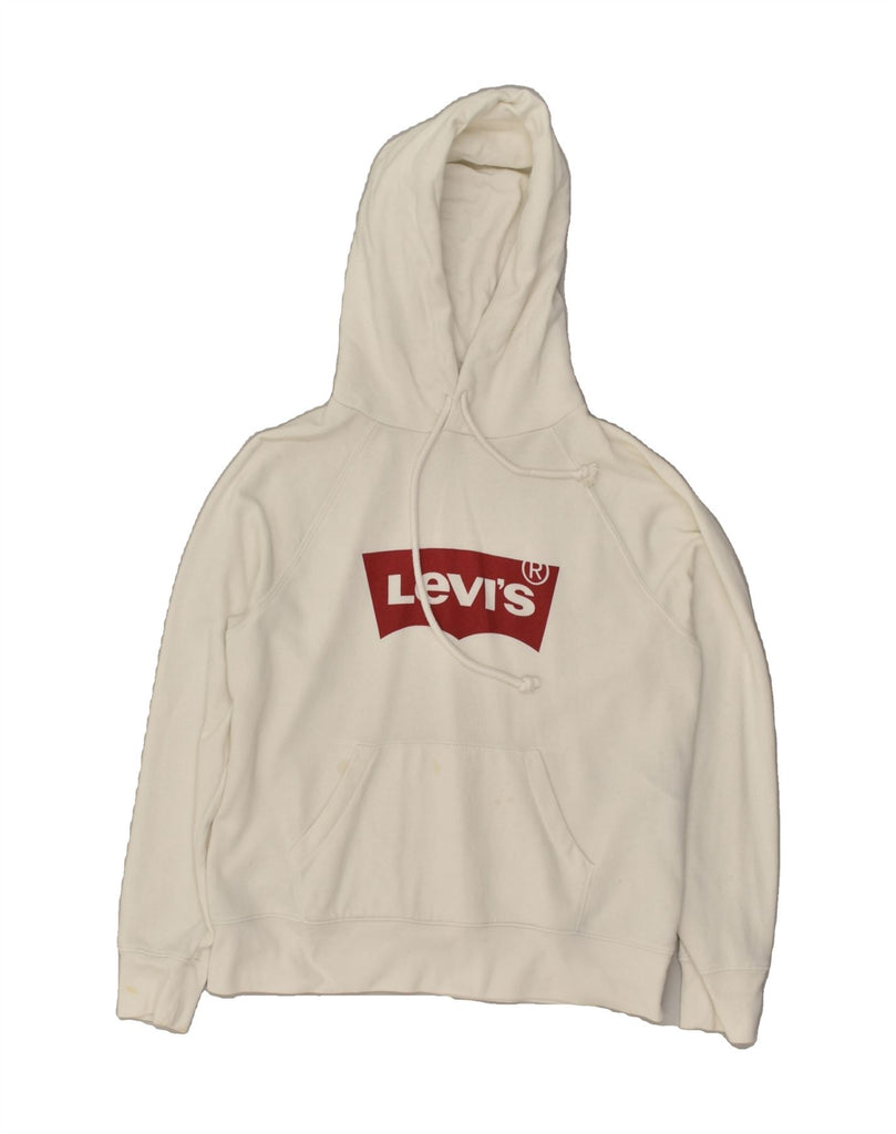 LEVI'S Womens Oversized Graphic Hoodie Jumper UK 10 Small White Cotton Vintage Levi's and Second-Hand Levi's from Messina Hembry 