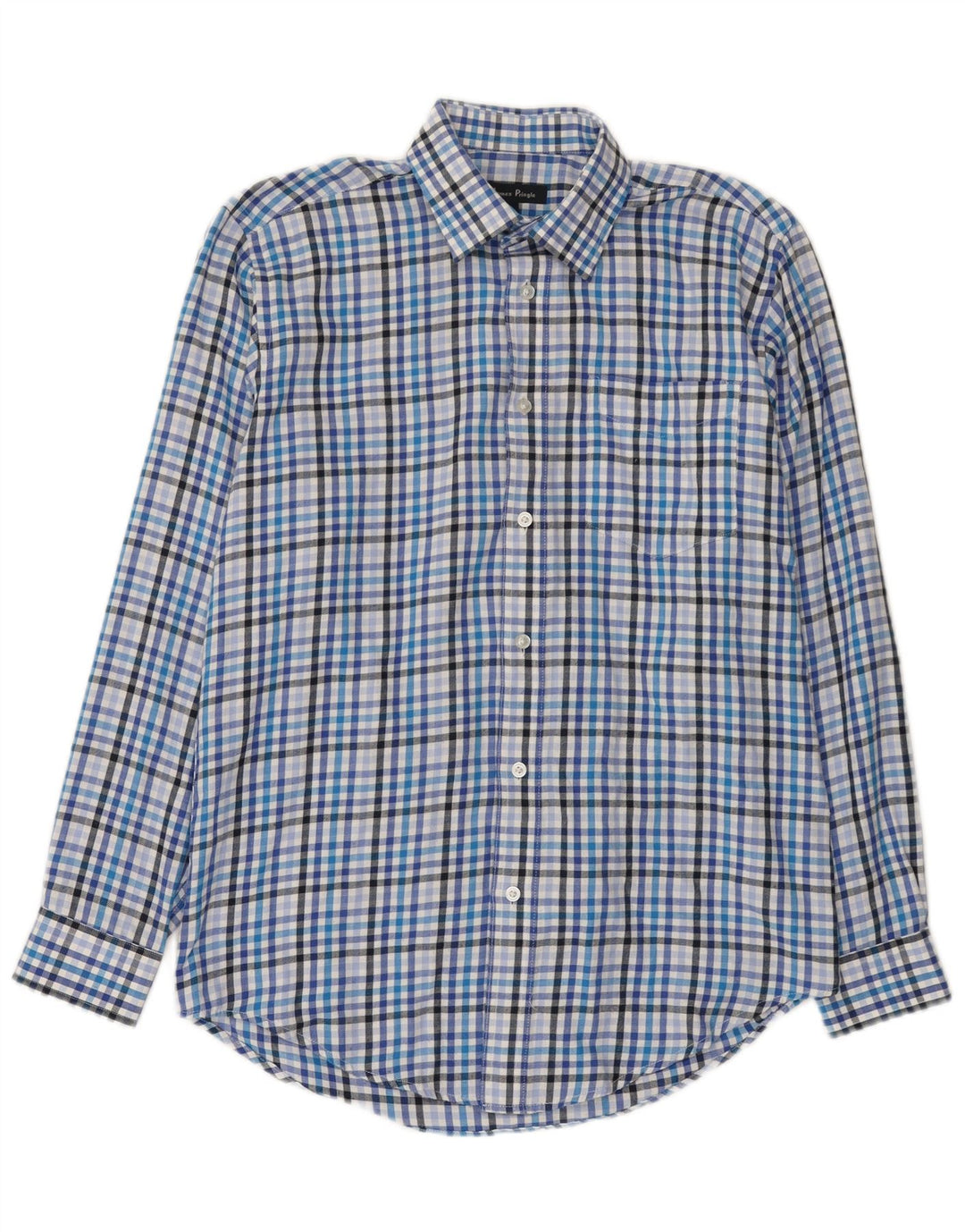 James Pringle Mens Flannel Shirt Small Blue Check Polyester