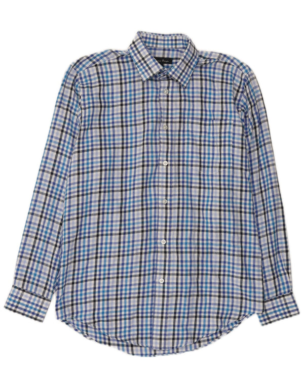 James Pringle Mens Flannel Shirt Small Blue Check Polyester
