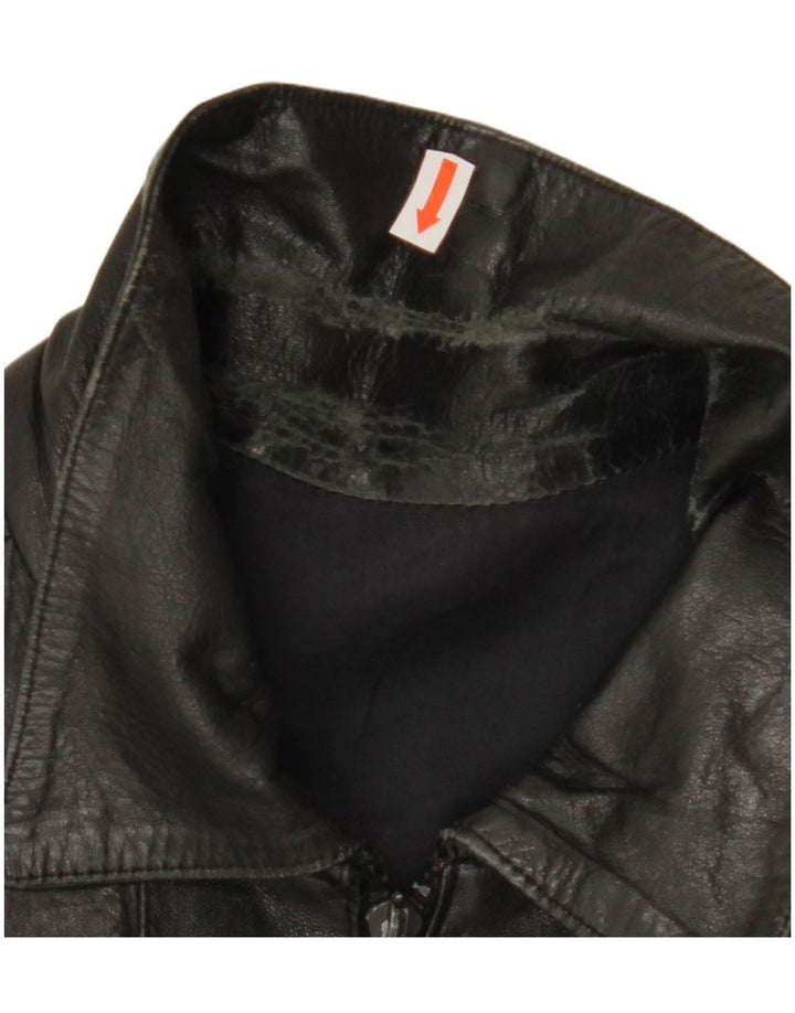 Vintage Womens Crop Leather Jacket IT 44 Medium Black