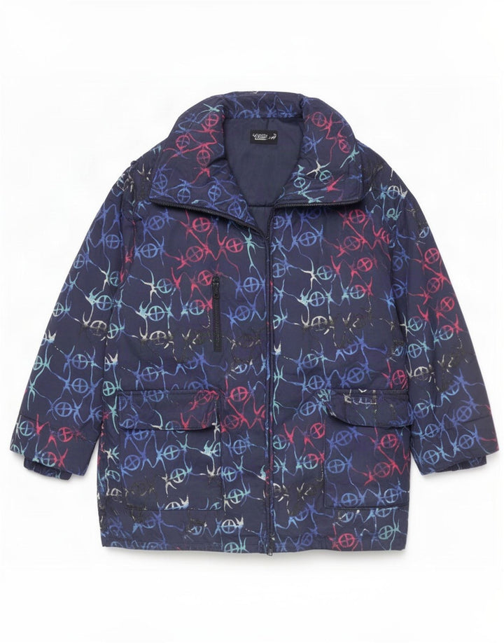 FUCHS & SCHMITT Womens Hooded Padded Jacket UK 16 Large Navy Blue Geometric