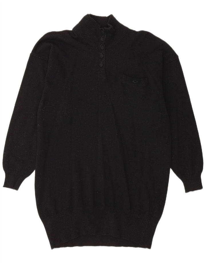Jaeger Womens Button Neck Jumper Sweater EU 38 Medium Black Lambswool