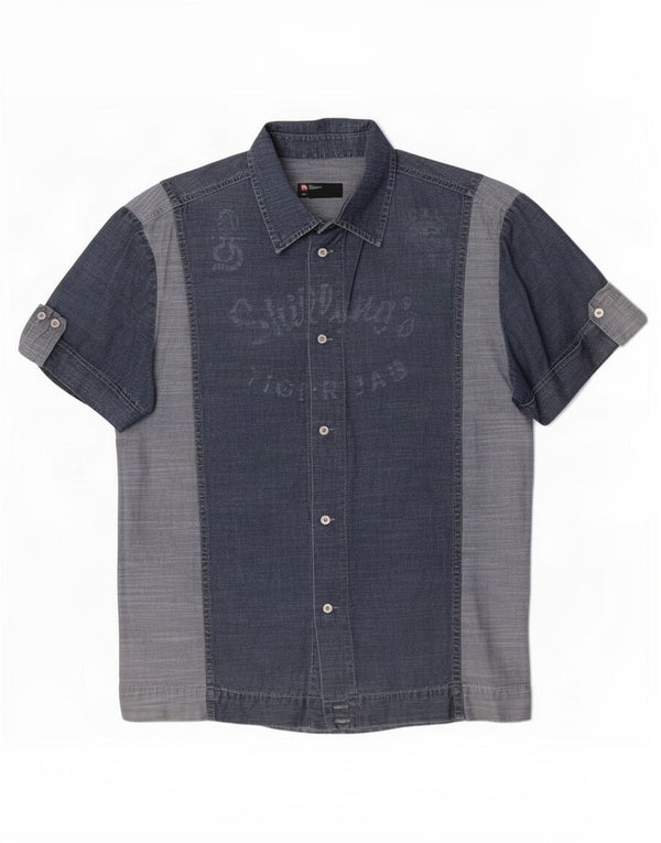 Diesel Mens Short Sleeve Graphic Denim Shirt Large Blue Cotton