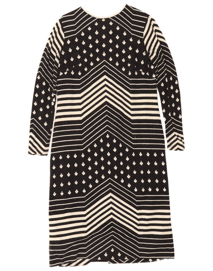 Vintage Womens Long Sleeve Shift Dress UK 12 Medium Black Geometric