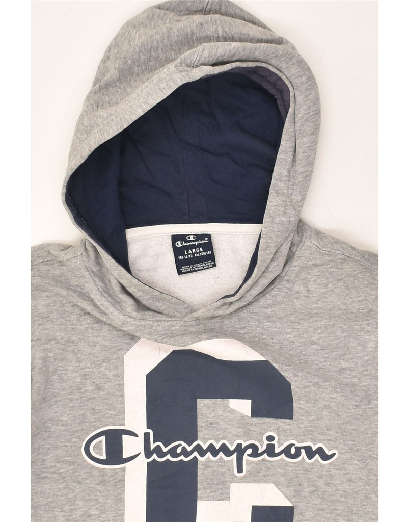 CHAMPION Boys Graphic Hoodie Jumper 11-12 Years Large Grey Cotton | Vintage Champion | Thrift | Second-Hand Champion | Used Clothing | Messina Hembry 