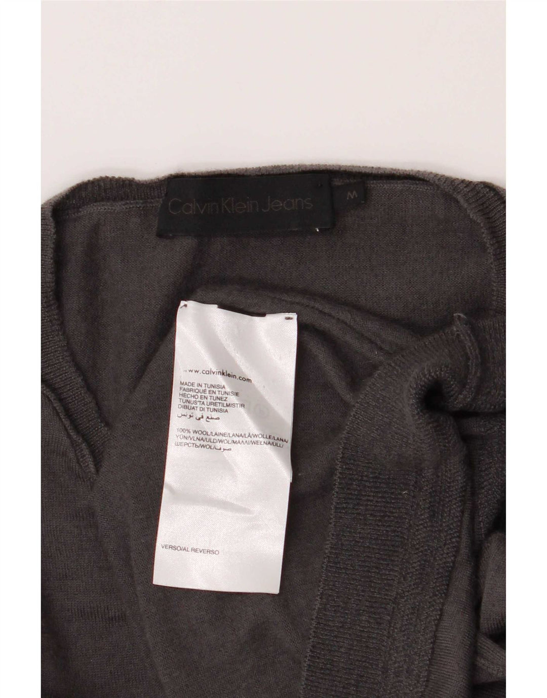 Calvin Klein Jeans Mens V-Neck Jumper Sweater Medium Grey Wool