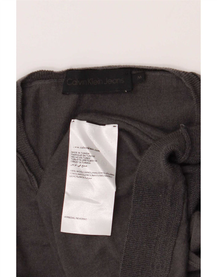 Calvin Klein Jeans Mens V-Neck Jumper Sweater Medium Grey Wool