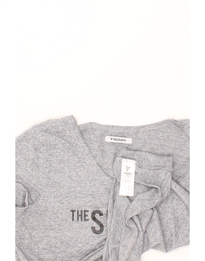 FREDDY Womens Graphic T-Shirt Top UK 12 Medium Grey Flecked Cotton Vintage Freddy and Second-Hand Freddy from Messina Hembry 