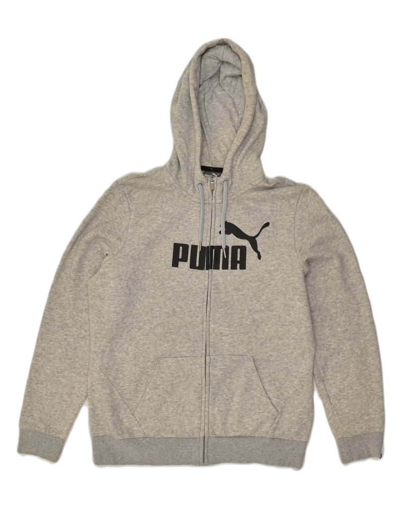 PUMA Womens Graphic Zip Hoodie Sweater UK 14 Large Grey Cotton | Vintage Puma | Thrift | Second-Hand Puma | Used Clothing | Messina Hembry 