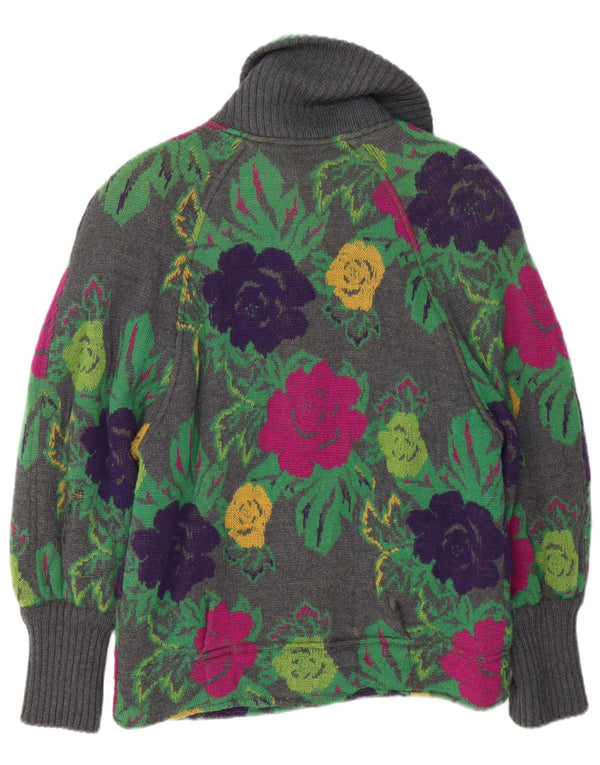 Vintage Womens Cardigan Sweater UK 16 Large Grey Floral