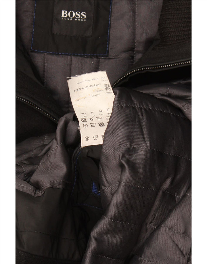 Hugo Boss Mens Overcoat EU 48 Medium Black Wool