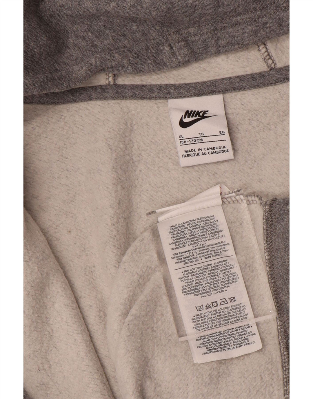 NIKE Boys Zip Hoodie Sweater 13-14 Years XL Grey Cotton