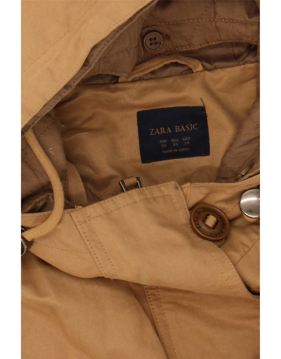 Zara Womens Hooded Parka Jacket UK 6 XS Beige Polyester