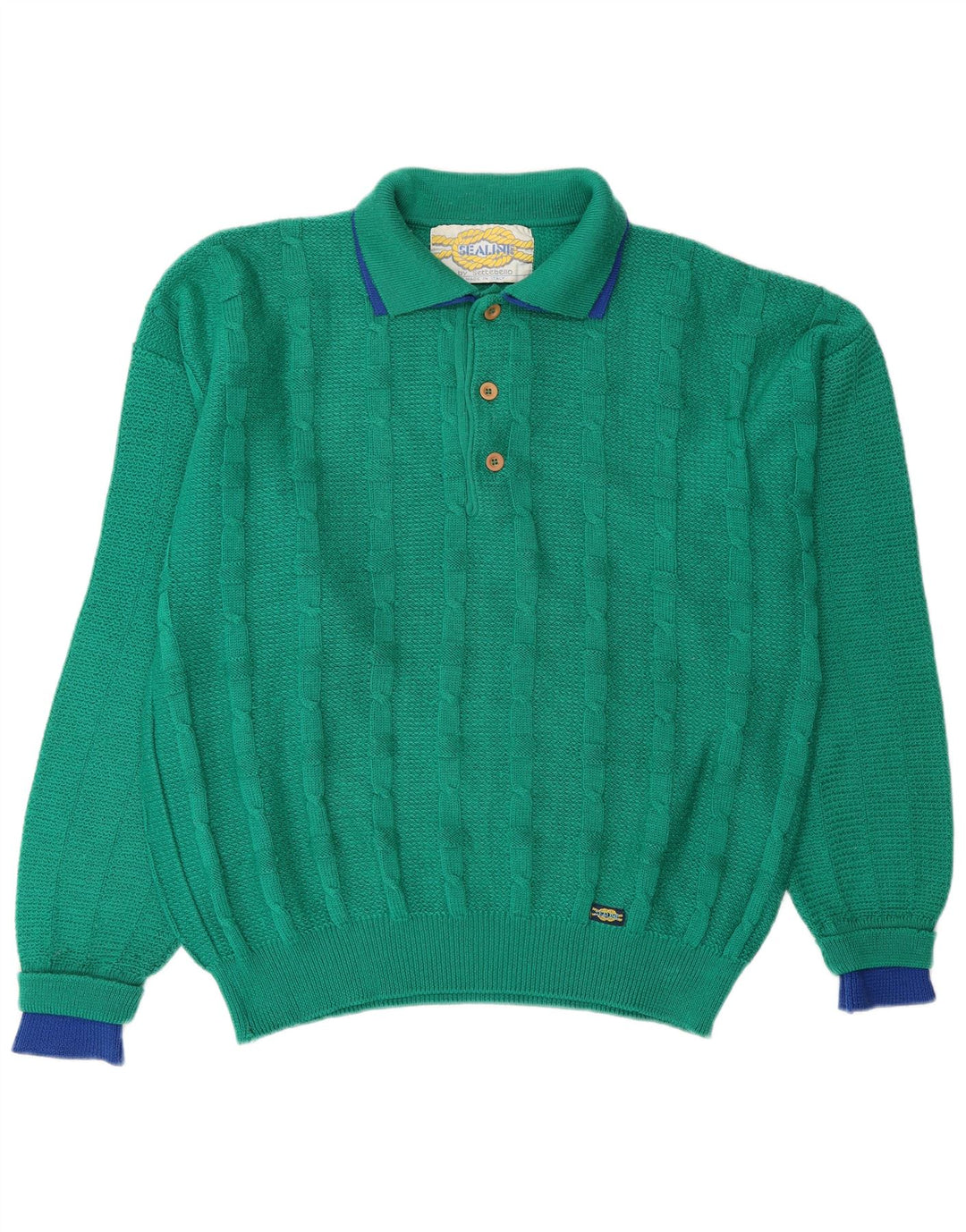 SETTEBELLO Mens Polo Neck Jumper Sweater XL Green Wool