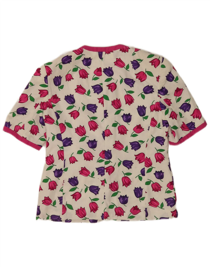 Alexander Womens Short Sleeve Shirt Blouse EU 38 Medium White Floral Cotton