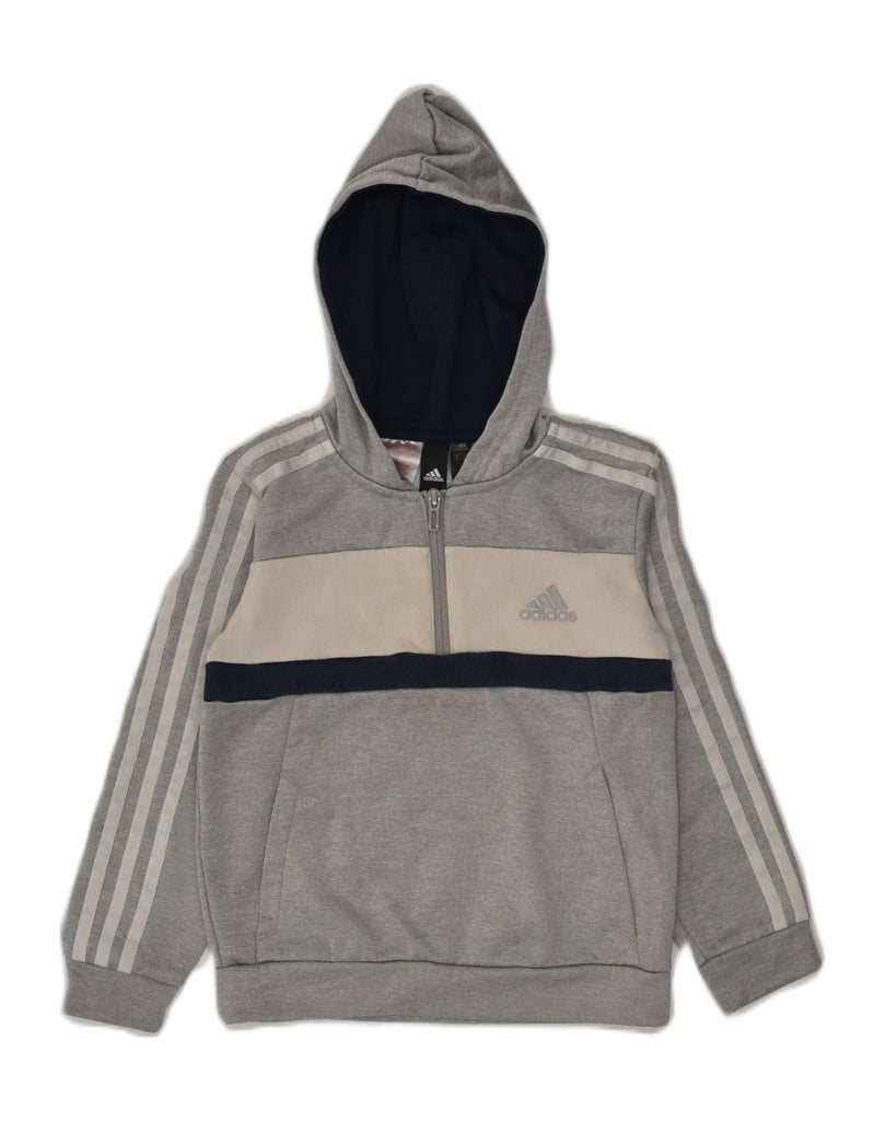 ADIDAS Boys Zip Neck Hoodie Jumper 7-8 Years Grey Polyester | Vintage Adidas | Thrift | Second-Hand Adidas | Used Clothing | Messina Hembry 