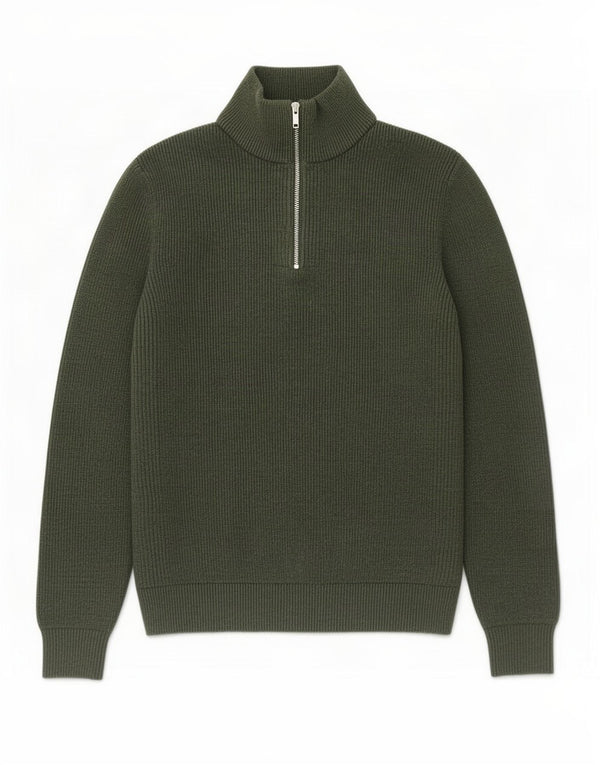 Marks & Spencer Mens Zip Neck Jumper Sweater Large Khaki Polyester