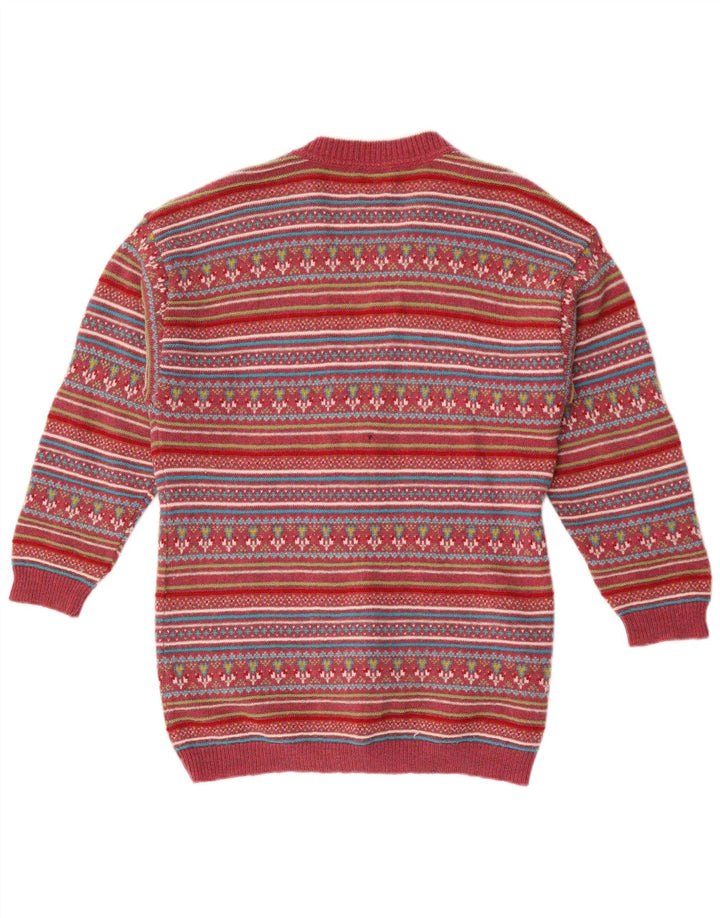 Stefanel Womens Cardigan Sweater UK 14 Medium Red Fair Isle Wool