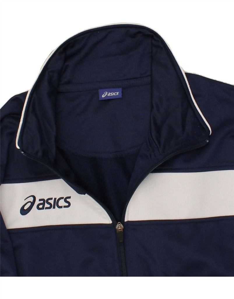 ASICS Mens Graphic Tracksuit Top Jacket Large Navy Blue Colourblock Vintage Asics and Second-Hand Asics from Messina Hembry 