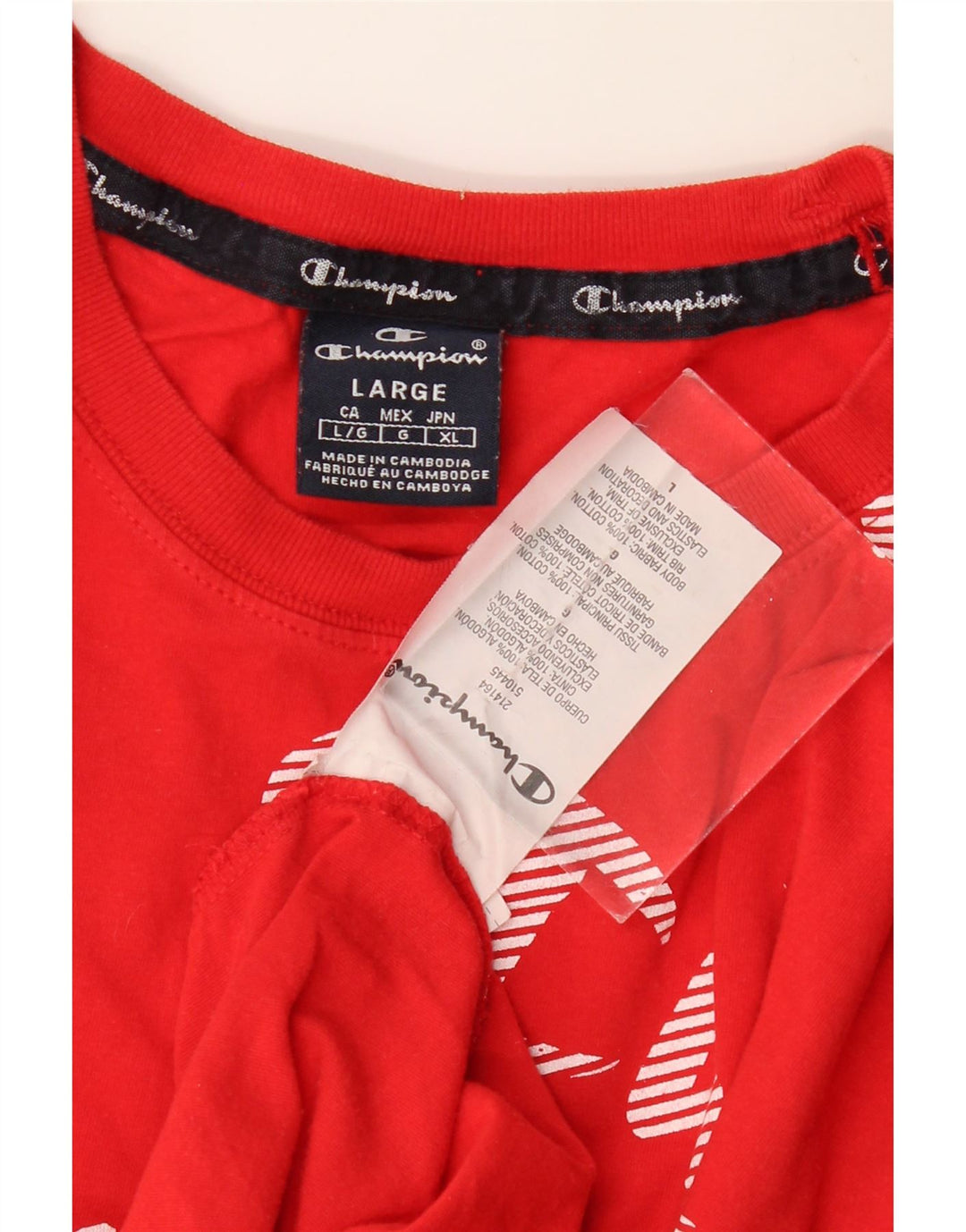 CHAMPION Mens Graphic T-Shirt Top Large Red Cotton