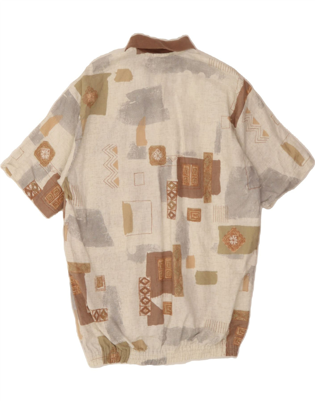 VINTAGE Mens Polo Shirt Medium Beige Geometric Cotton Vintage Vintage and Second-Hand Vintage from Messina Hembry 