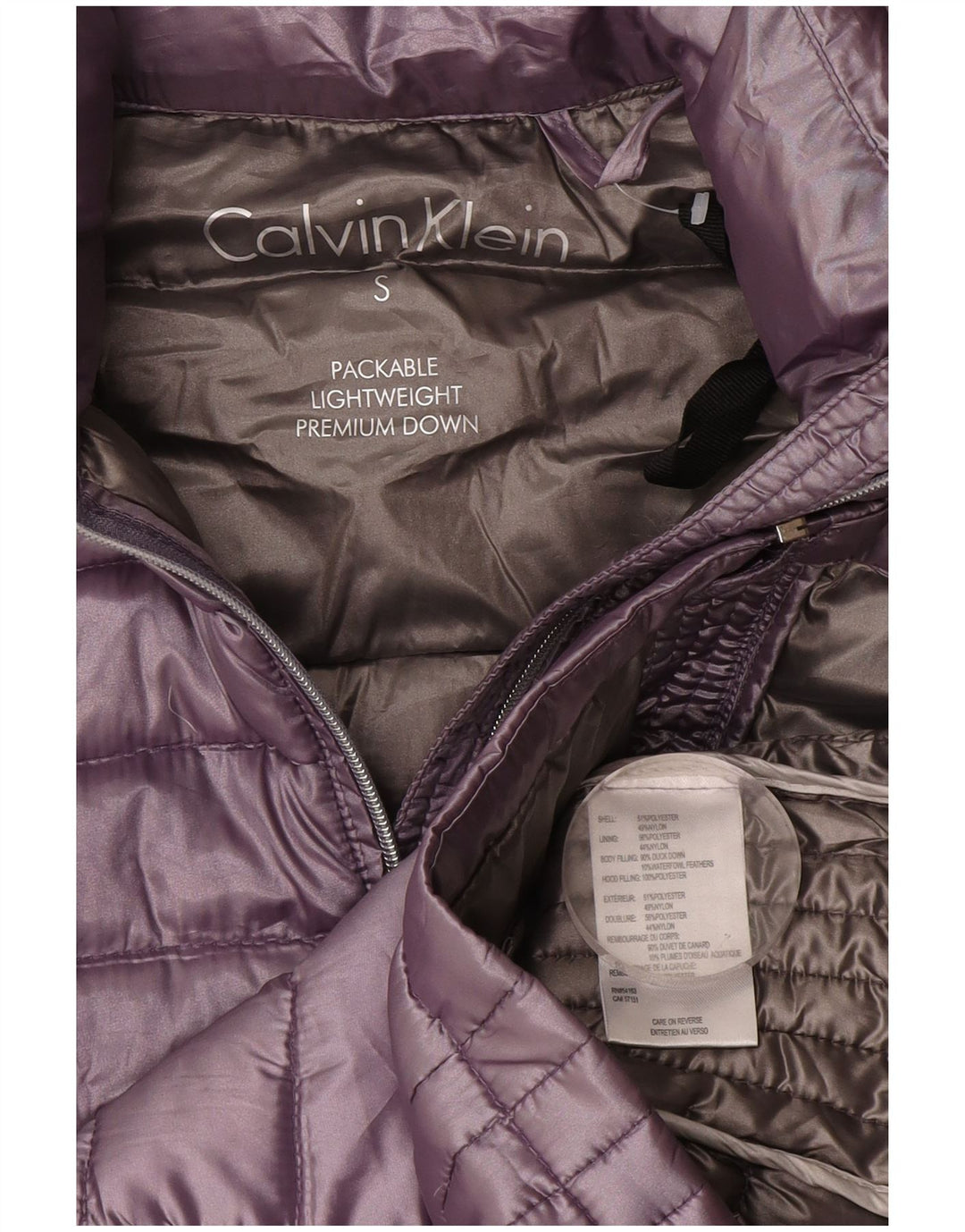 Calvin Klein Womens Hooded Padded Jacket UK 10 Small Purple Polyester