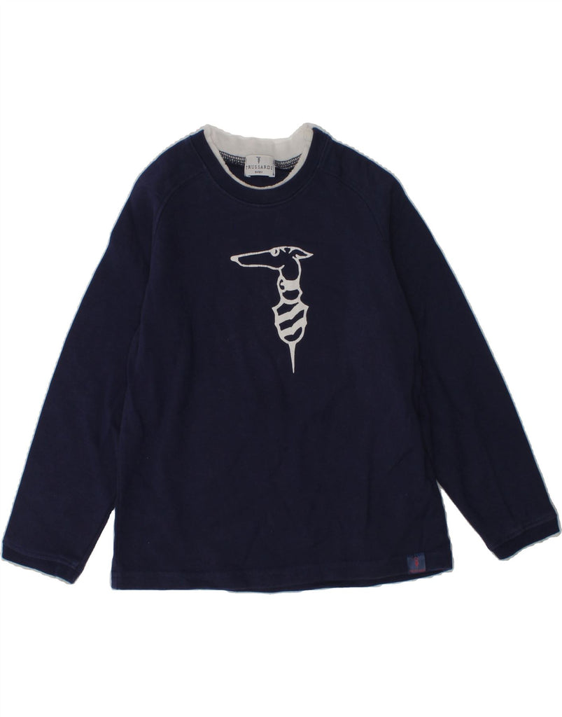 TRUSSARDI Boys Graphic Top Long Sleeve 4-5 Years Navy Blue Cotton | Vintage Trussardi | Thrift | Second-Hand Trussardi | Used Clothing | Messina Hembry 