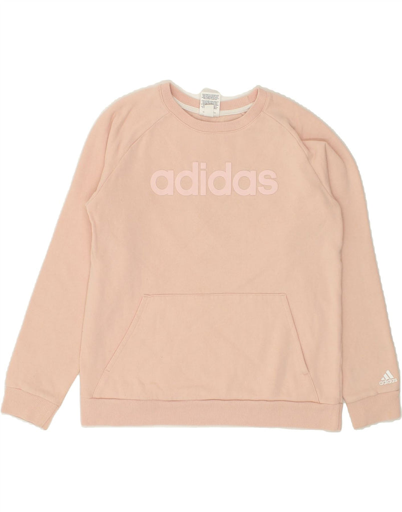 ADIDAS Girls Graphic Sweatshirt Jumper 14-15 Years Large Beige Cotton | Vintage Adidas | Thrift | Second-Hand Adidas | Used Clothing | Messina Hembry 