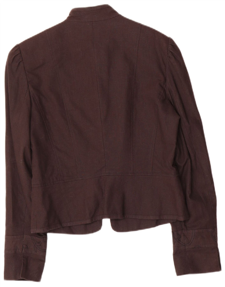 Vintage Womens 5 Button Blazer Jacket UK 10 Small Brown Floral Linen