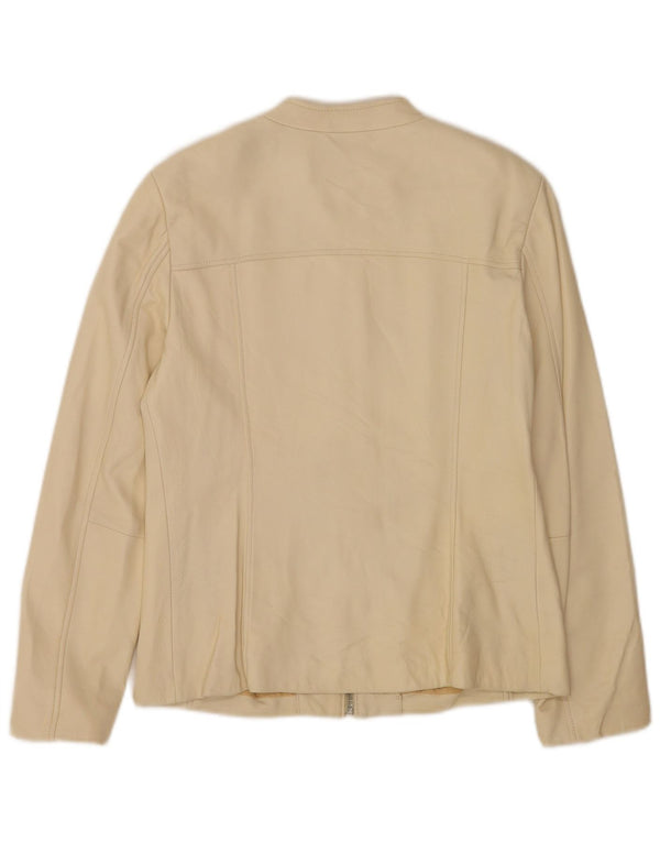 Conbipel Womens Bomber Leather Jacket IT 42 Medium Beige