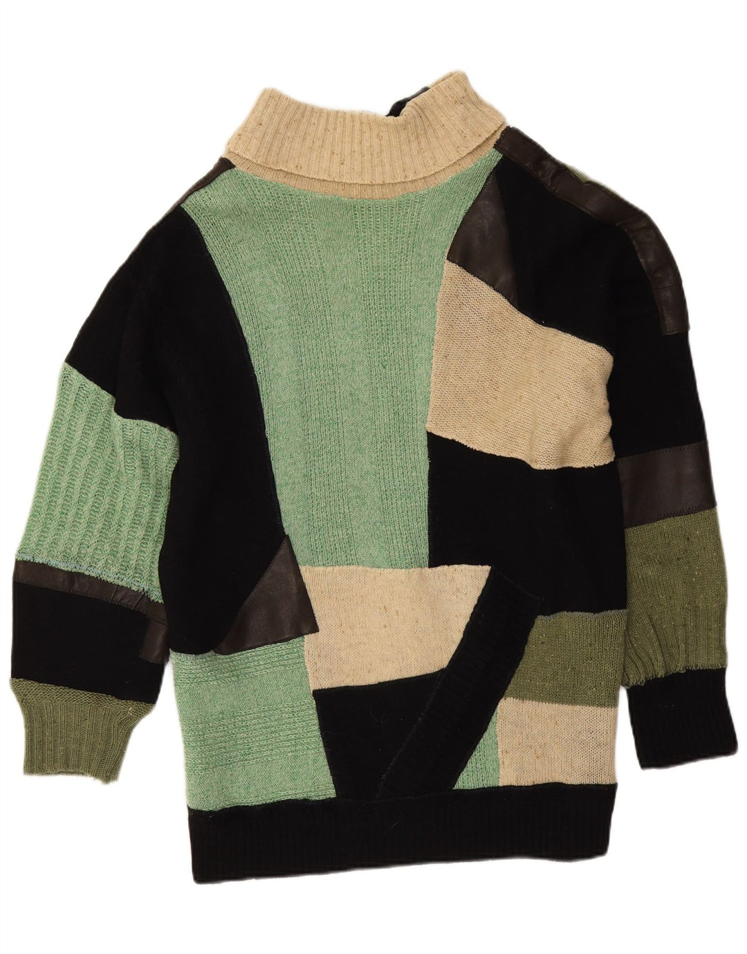 Vintage Womens Roll Neck Jumper Sweater UK 14 Large Multicoloured Patchwork