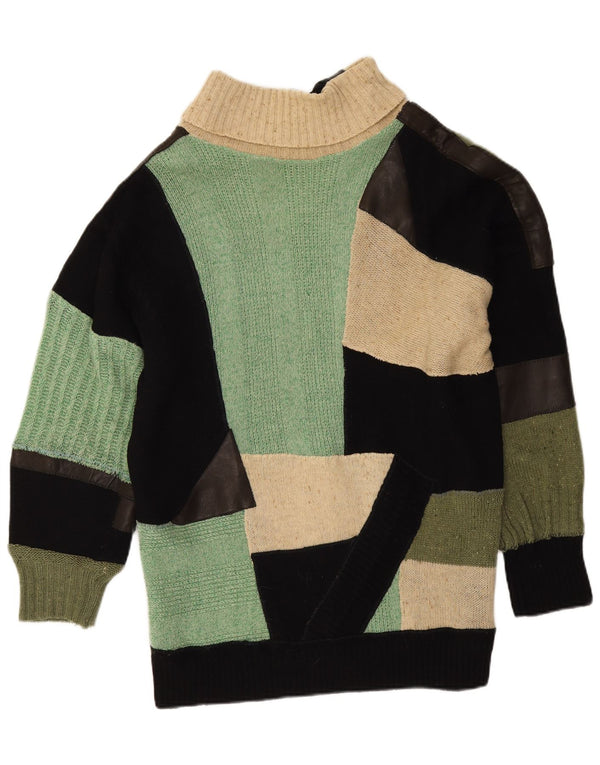 Vintage Womens Roll Neck Jumper Sweater UK 14 Large Multicoloured Patchwork