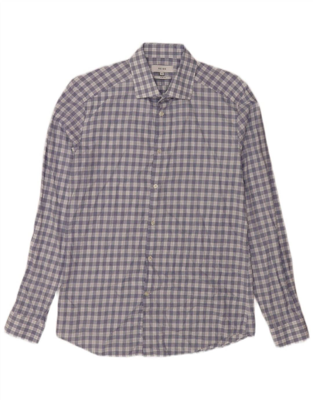 Reiss Mens Slim Fit Shirt Medium Blue Check Cotton