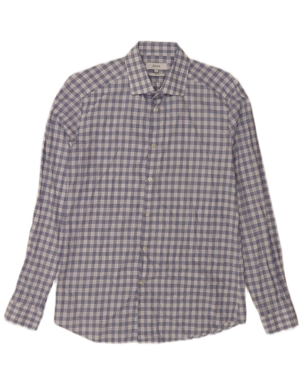 Reiss Mens Slim Fit Shirt Medium Blue Check Cotton