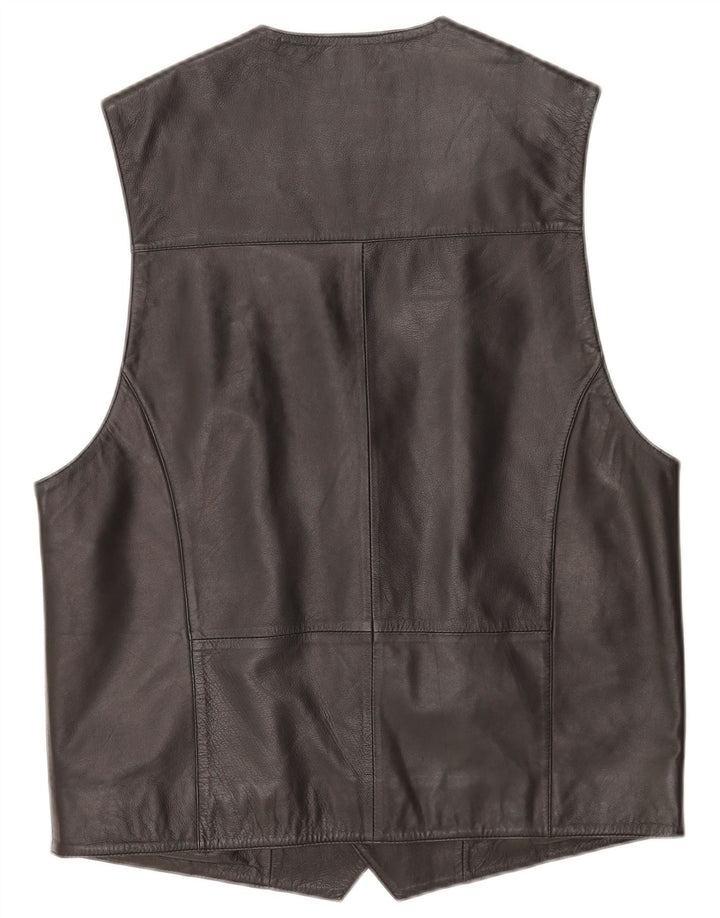 Vintage Mens Leather Waistcoat EU 50 Medium Black Leather