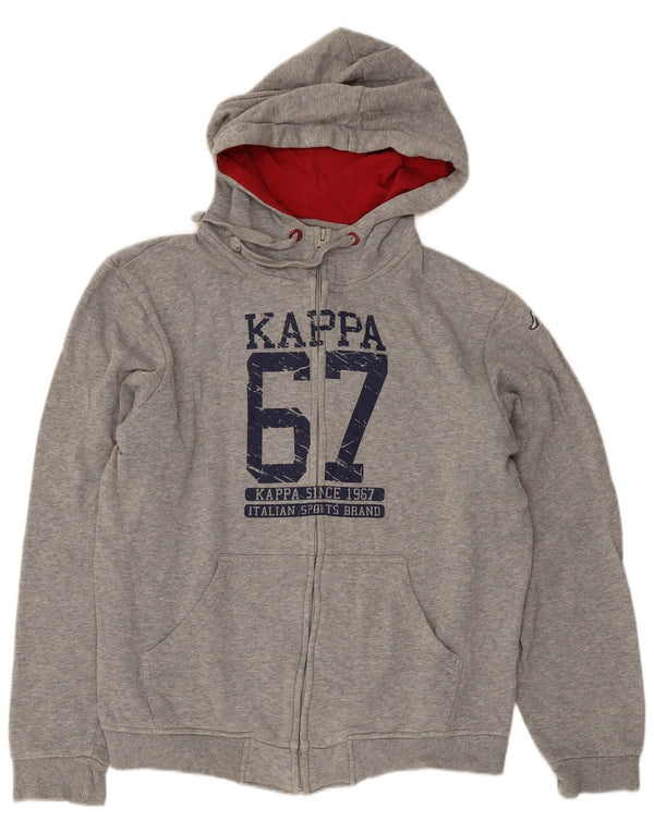 Kappa Womens Graphic Zip Hoodie Sweater UK 14 Medium Grey Cotton