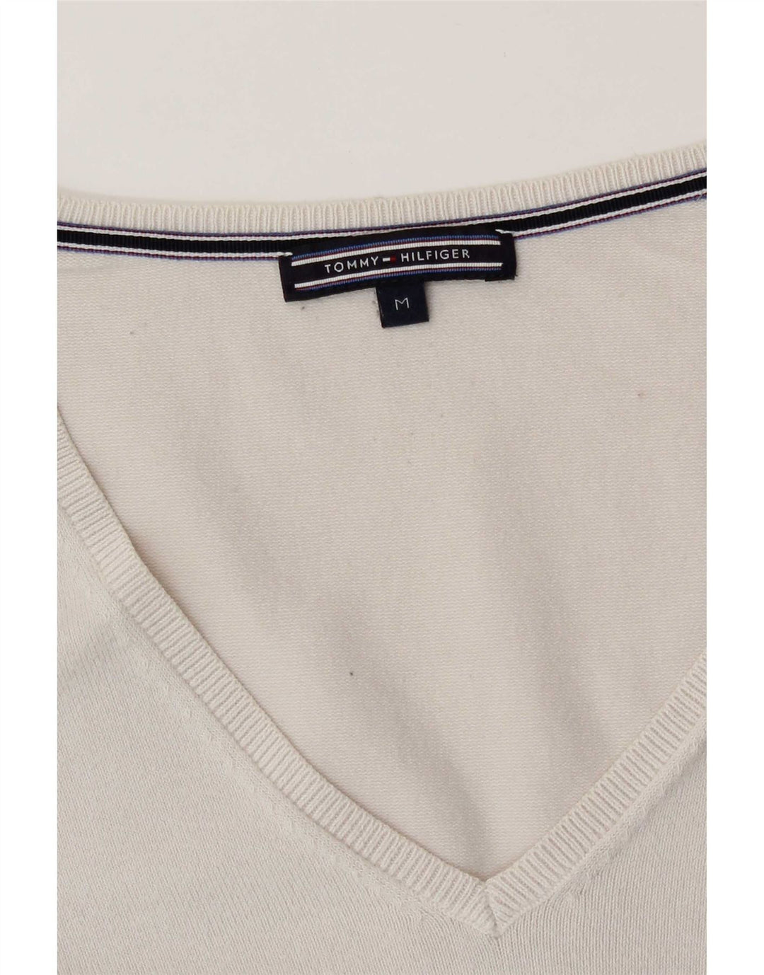 Tommy Hilfiger Womens V-Neck Jumper Sweater UK 14 Medium White