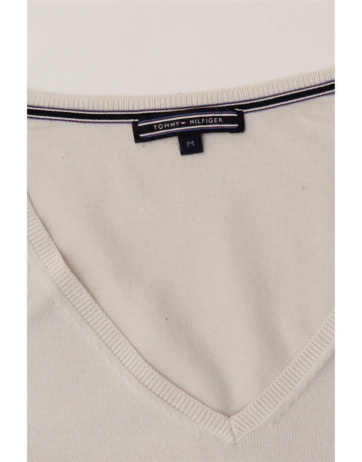 Tommy Hilfiger Womens V-Neck Jumper Sweater UK 14 Medium White