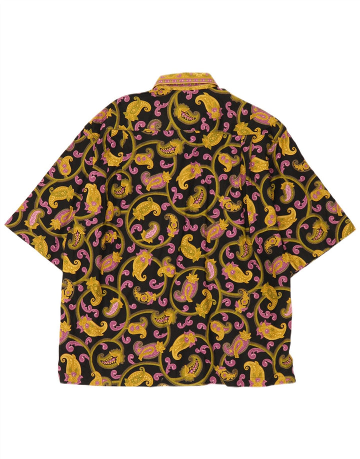 Vintage Mens Short Sleeve Shirt Medium Yellow Paisley Cotton