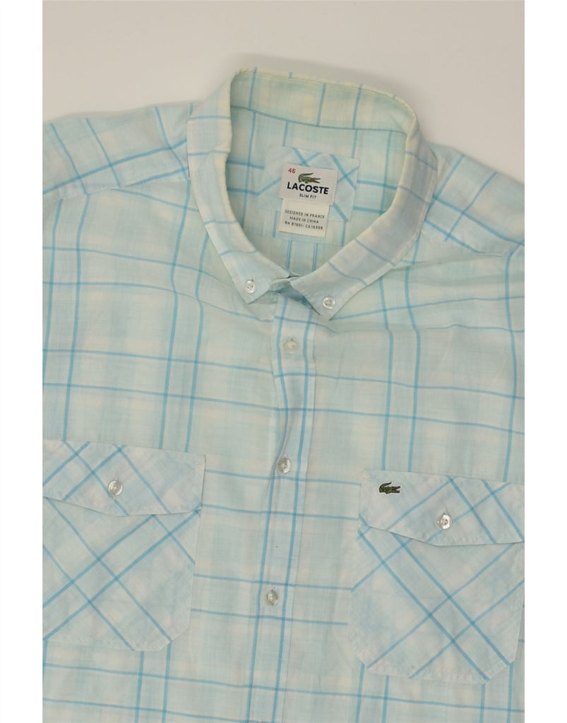 LACOSTE Mens Slim Fit Short Sleeve Shirt Sizer 46 2XL Blue Check Cotton | Vintage Lacoste | Thrift | Second-Hand Lacoste | Used Clothing | Messina Hembry 