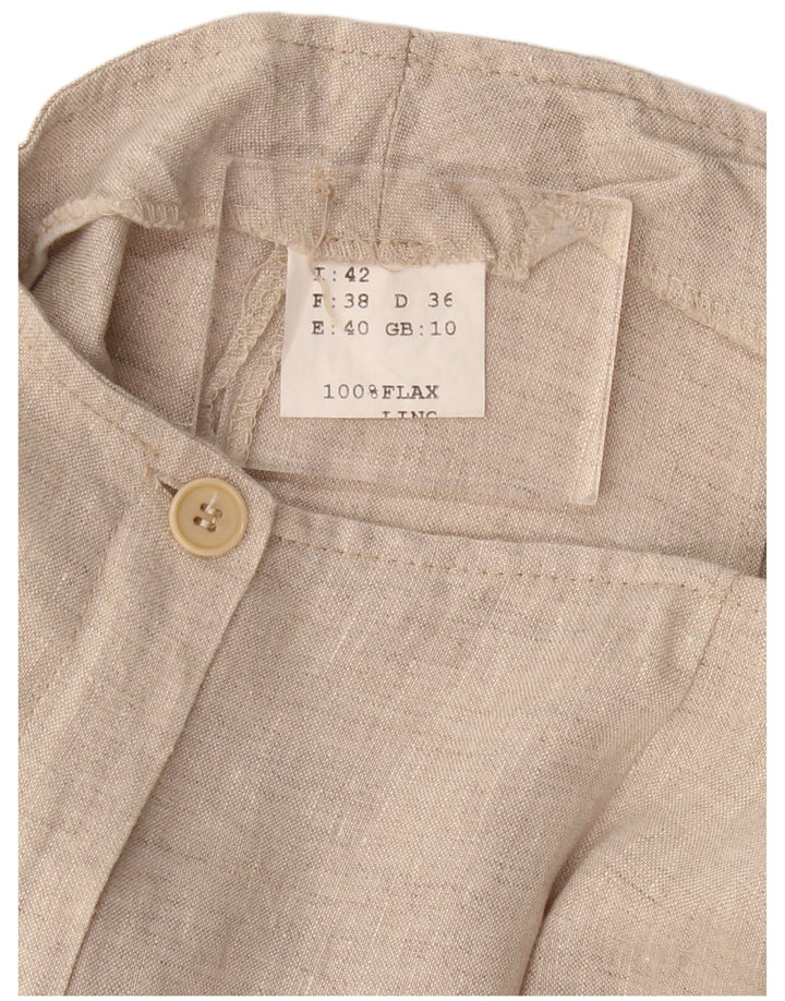 VINTAGE Womens Straight Capri Trousers UK 10 Small W30 L21 Beige Linen