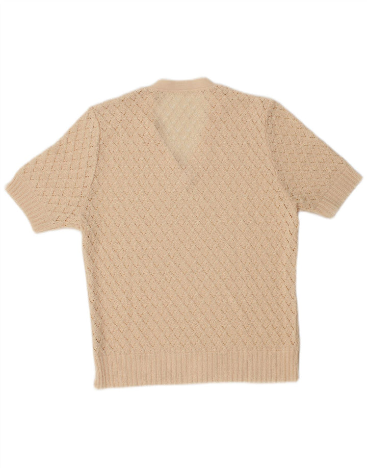 VINTAGE Womens Short Sleeve V-Neck Jumper Sweater IT 42 Medium Off White