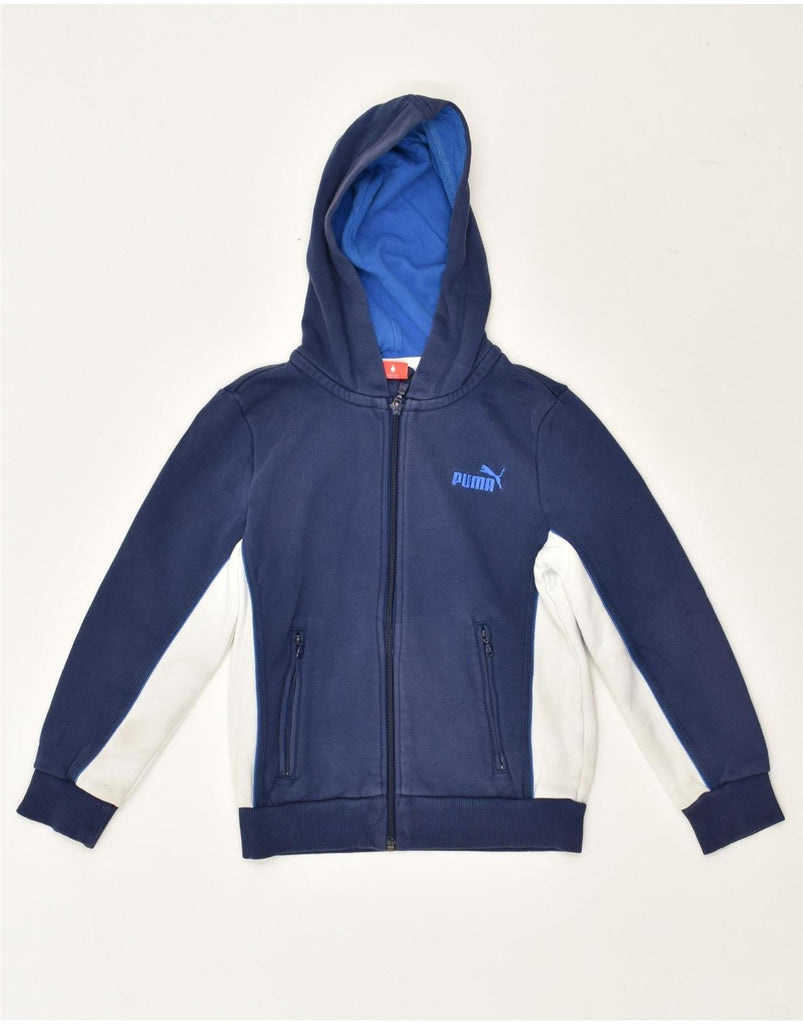 PUMA Boys Zip Hoodie Sweater 9-10 Years Navy Blue Colourblock Cotton | Vintage Puma | Thrift | Second-Hand Puma | Used Clothing | Messina Hembry 