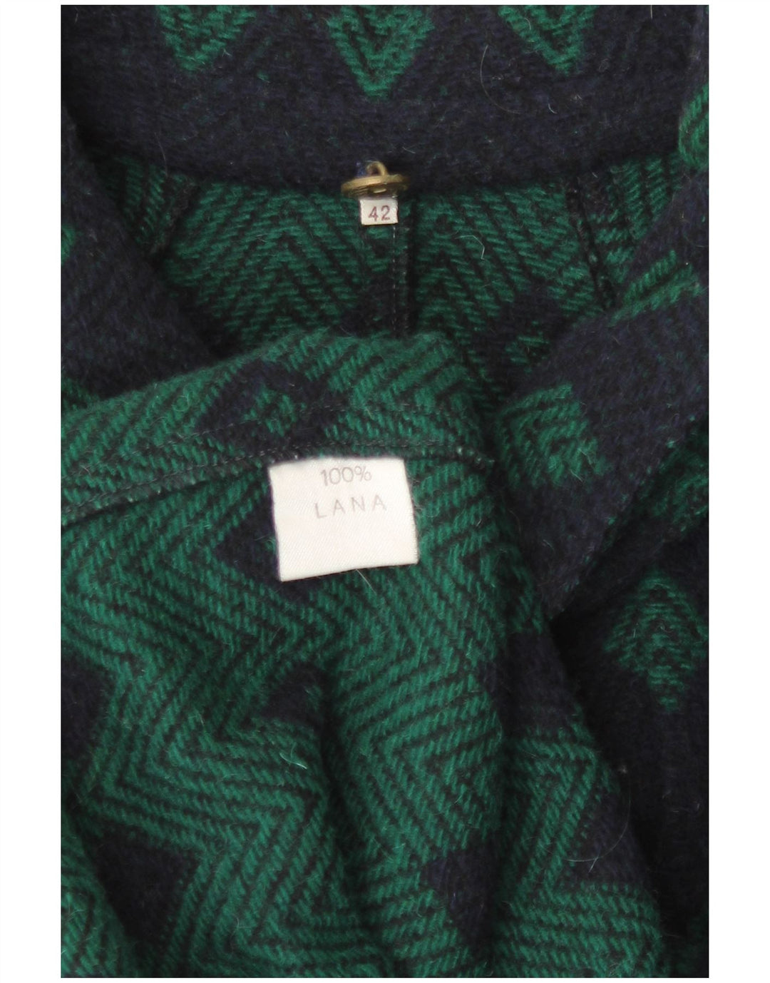 Vintage Womens Loose Fit Overcoat IT 42 Medium Navy Blue Argyle/Diamond