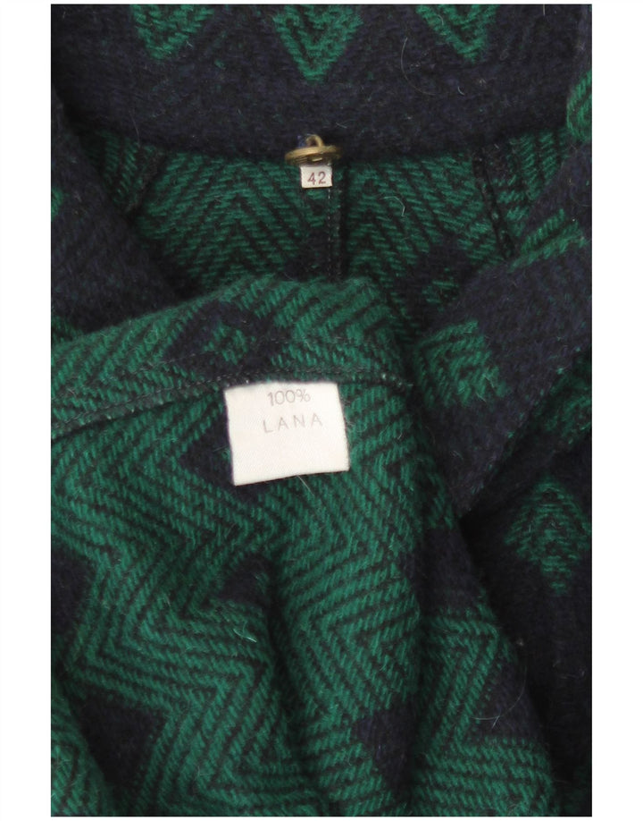 Vintage Womens Loose Fit Overcoat IT 42 Medium Navy Blue Argyle/Diamond