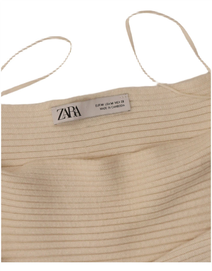 ZARA Womens Crop Boat Neck Jumper Sweater UK 12 Medium Off White